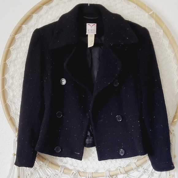 Vintage 80s Mondi Wool Blend Metallic Sparkle Double Breasted Cropped Blazer - Picture 1 of 7